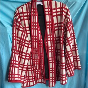 Zara Red and White Plaid Open Jacket